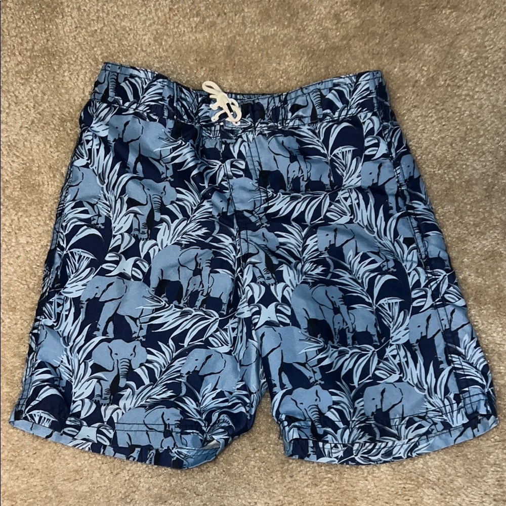 Janie and Jack Blue Swim Trunks with Tropical Pattern